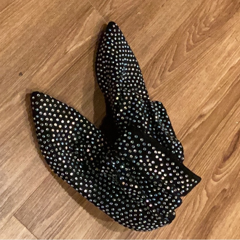 Elegant Black Rhinestone Ankle Boots